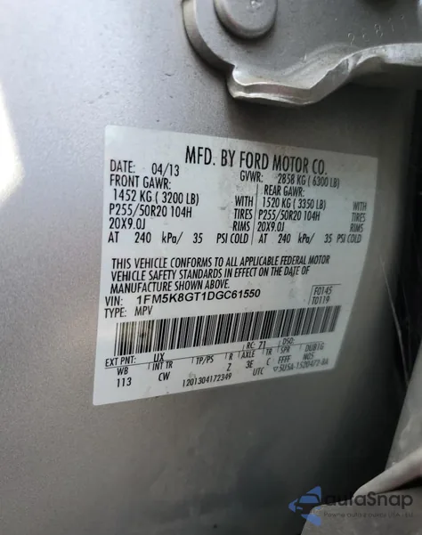 2013 Ford Explorer Sport z USA, uszkodzony, nr VIN 1FM5K8GT1DGC61550